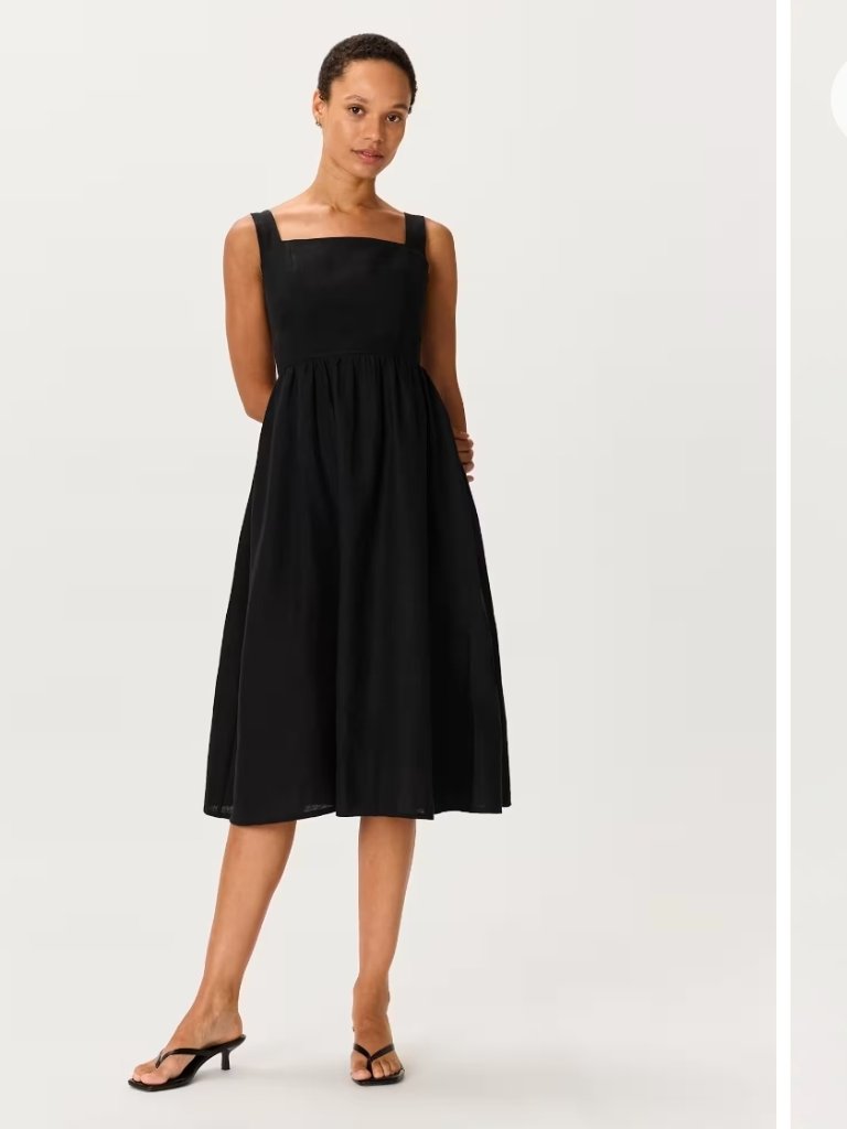 Quince 100% European Linen Fit & Flare Midi Black Dress Size Large Nwot